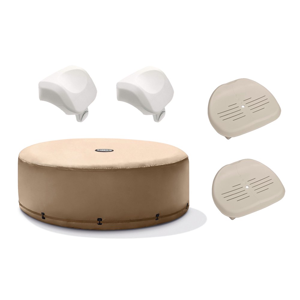 Intex PureSpa Hot Tub Cover w/ Foam Headrest (2 Pack) & Removable Seat