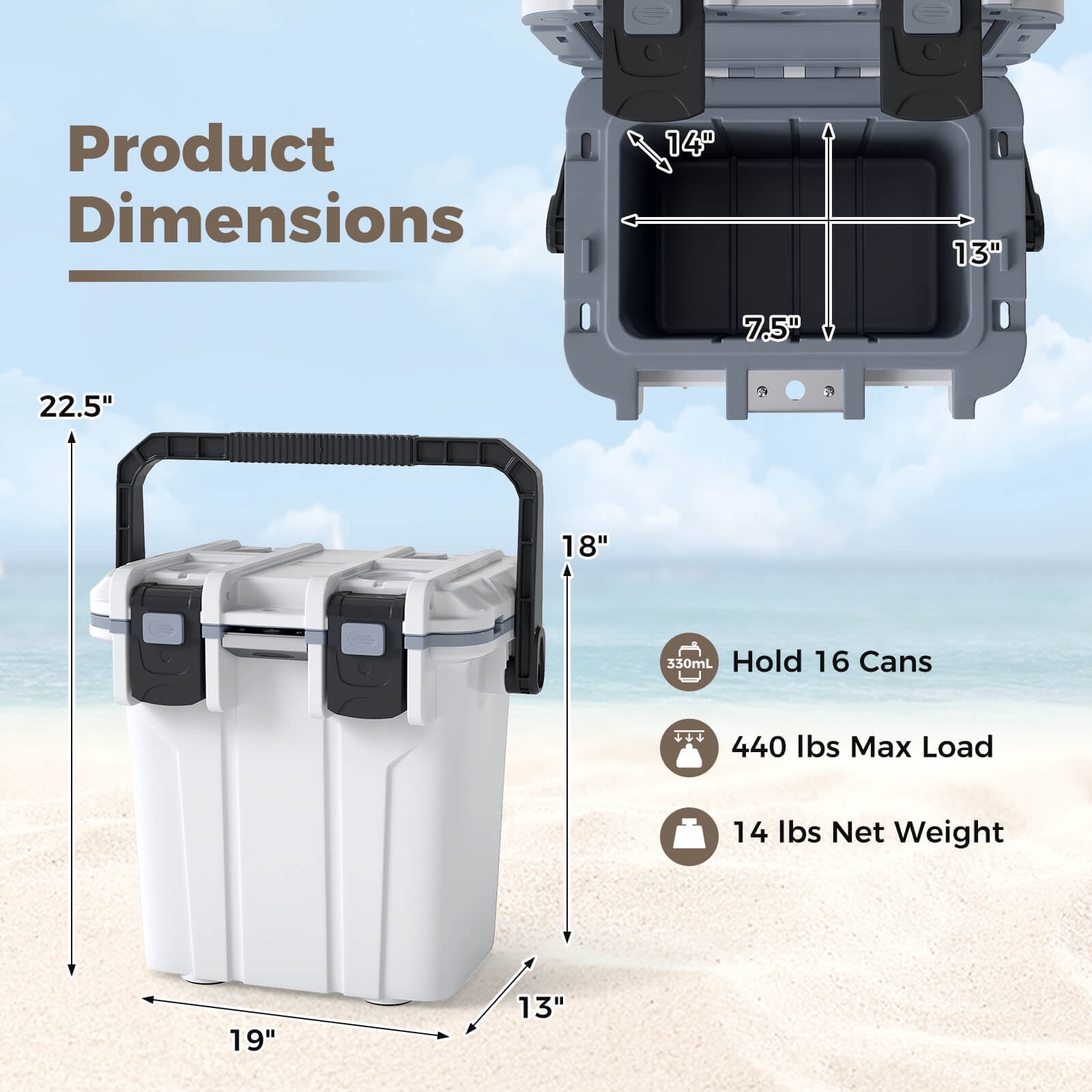Costway 21 QT Ultra-Light Injection Molded Cooler with Swing-up Handle & Bottle Opener White