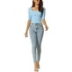 thumbnail image 2 of Camiseta de manga corta para mujer INSPIRE CHIC, de punto acanalado, ajuste ceñido, cuello cuadrado, suéter sólido, blusa, tops M azul, 2 of 7