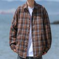 thumbnail image 2 of Men's Button Down Flannel Shirts Long Sleeve Plaid Shackets Business Casual Blouse Top Orange 3XL, 2 of 6