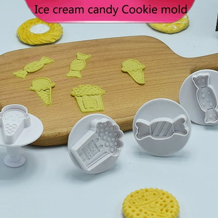 

4pcs Ice Cream Cookie Cutters with Plunger Stamps Set Popcorn Candy Shape Mould
