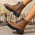 thumbnail image 5 of Lovzfmll Ankle Boots for Women, Round Toe Boots Side Zipper Lace Up Low Heel, Low Heel Round Toe Military Chunky Leather Motorcycle Boots Casual Brown Boots, 5 of 9