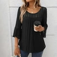 thumbnail image 2 of T-Shirts for Women Summer Tops Elegant Sparkling Glitter Mesh Shirt Going Out Loose Tunic Fashion Shirt Solid 3/4 Length Trumpet Sleeve Crew Neck Blouse, 2 of 5
