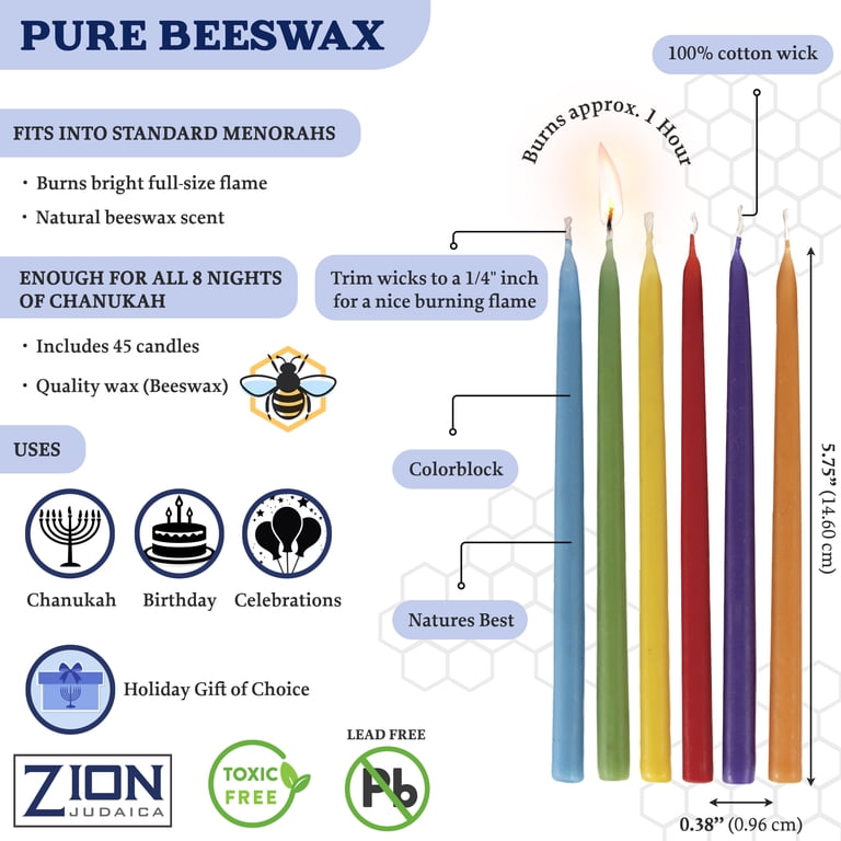 Zion Judaica Natural Beeswax Hanukkah Candles, 45 Pack photo 3