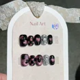 thumbnail image 3 of ERNA 10Pcs Handmade Cute Press on Nails Short  Korean Fake Nails With 3D Star Moon Rhinestone Heart Design Artifical False Nail Tips,12 SIZE L, 3 of 21