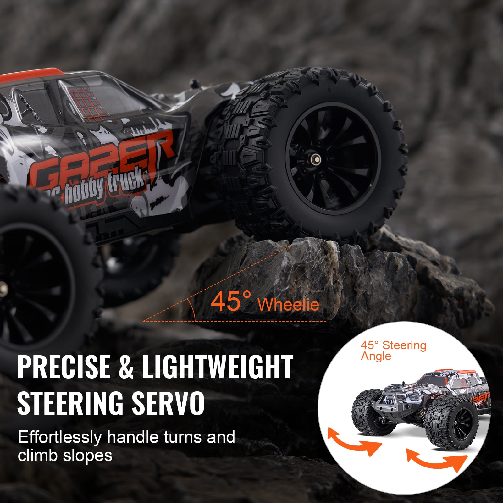VEVOR Remote Control Car, 1:14 Scale RC Car for Kids, All Terrain 4WD Off-Road Monster Truck with 45° Wheelie & 2 Batteries, 38 km/h High Speed Hobby Racing Car - Ideal Gift for 8+ Years Kids