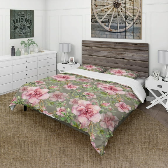 Designart 'Pink Blossoming Flower' Floral Duvet Cover Set