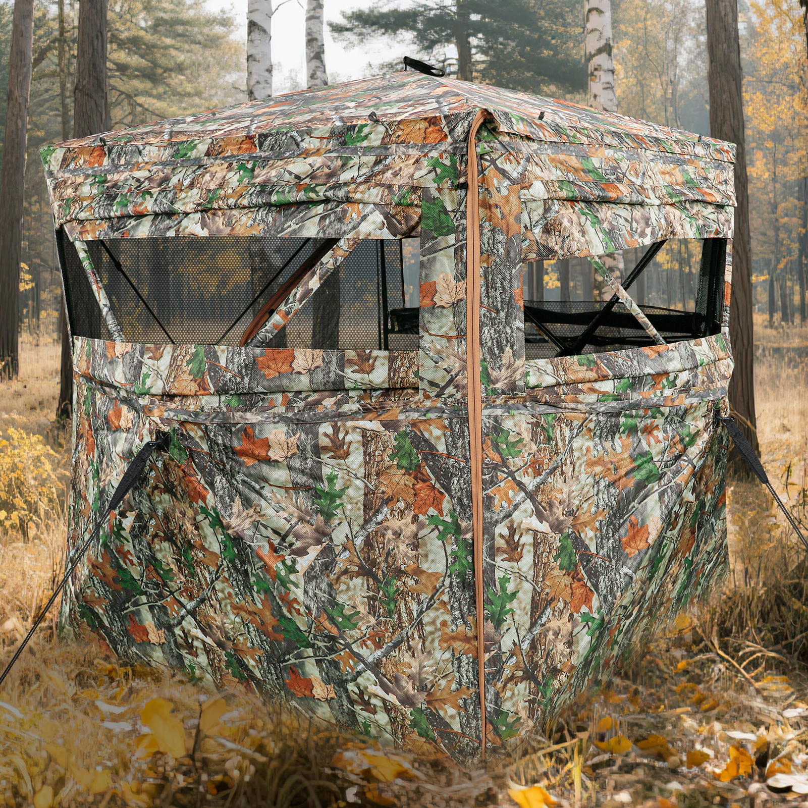 GIKPAL Portable 2-3 Person 270 Degree See Through Hunting Blind Pop-Up Ground Blind with Tie-downs & Carrying Bag for Deer, Duck and Turkey Hunting
