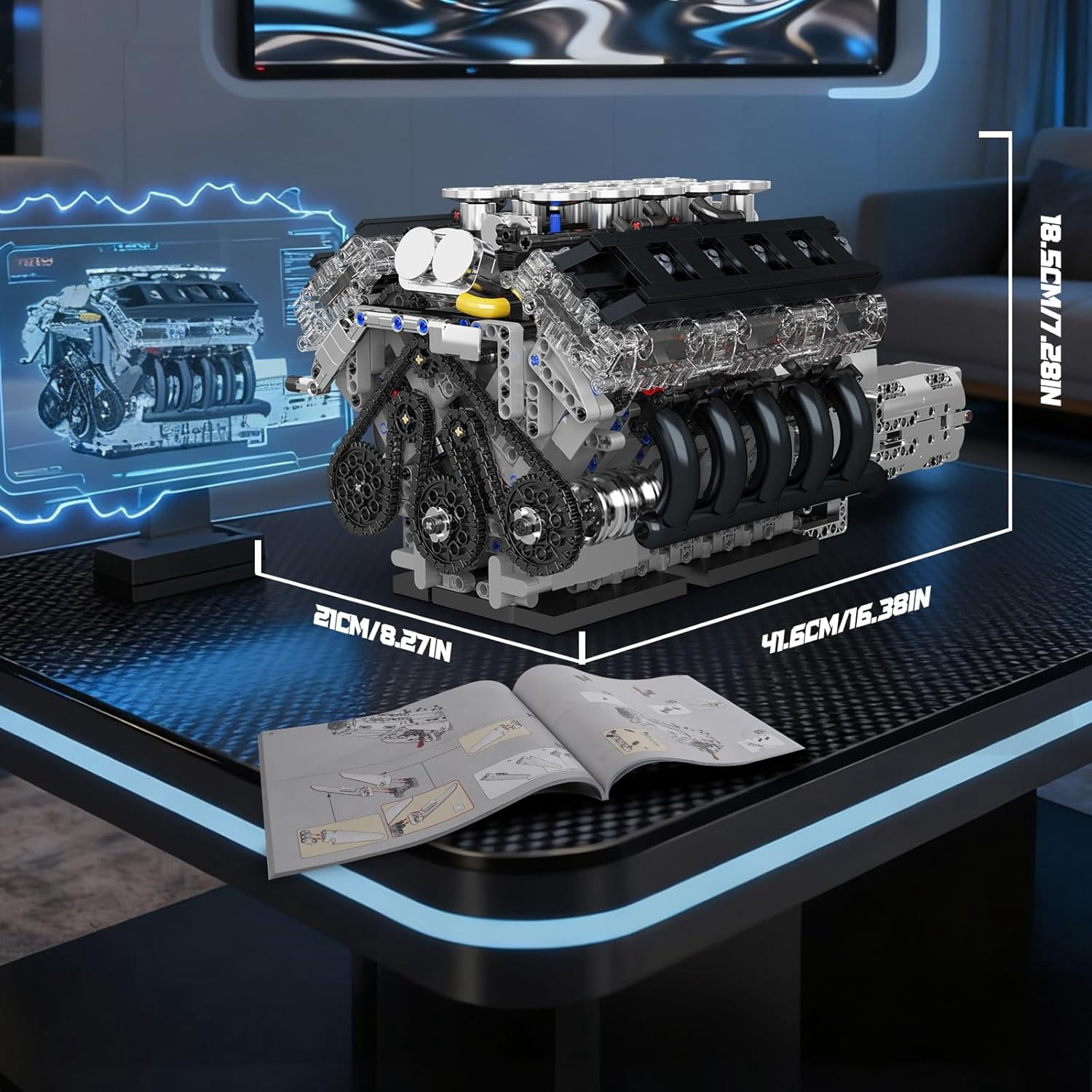 Engine Building Blocks Sets- Build Your Own STEM V10 Engine Model Kit, 10-Cylinder Car Engine Building Engineering Toys for Adults Collections Home or Office Décor (1834+PCS)