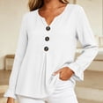 thumbnail image 5 of LEKWK Ruffle Long Sleeve Shirts for Women V Neck Button Front Linen Tops Pleated Loose Dressy Casual Tunic Tops Fall Daily Office Travel Outfits, 5 of 6