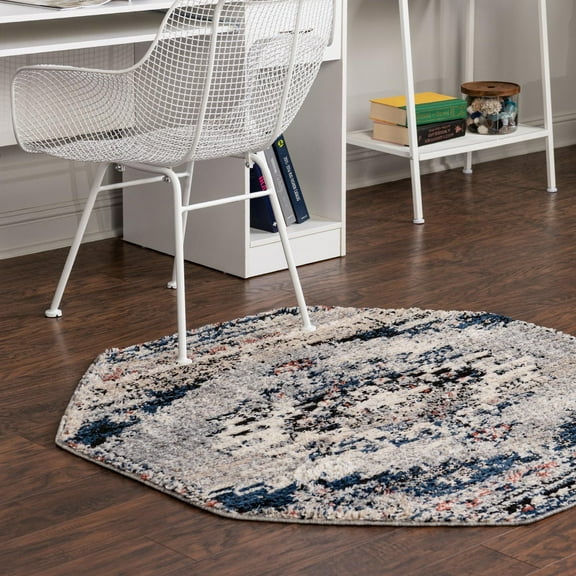 Unique Loom Tucson Collection Area Rug - Tubac (4' Octagon Gray/Black)