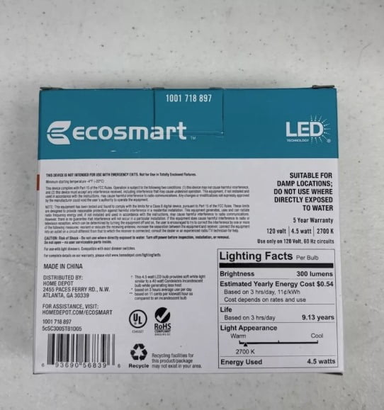 EcoSmart 40-Watt Equivalent B11 Dimmable LED Light Bulb Soft White (3-Pack)
