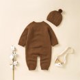 thumbnail image 4 of Otqutp Cute Bodysuits for Toddler Boy Girl Solid Knitted Sweater Baby Jumpsuit Romper Cotton Caps Hat Outfits Sets Clothes Elastic Waist 2PCS Fall Winter Clothes, 4 of 8