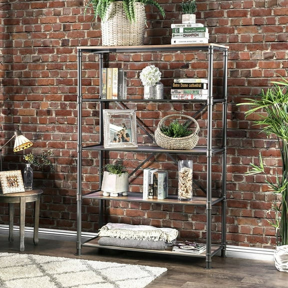 Furniture of America Revo Industrial Black Metal 5-Tier Bookshelf by