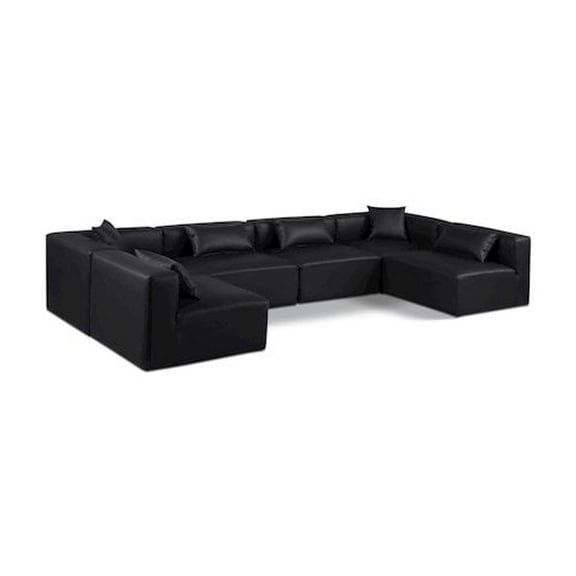 Meridian Furniture Cube Black Vegan Leather 6-Pc. U-Shaped Modular Sectional