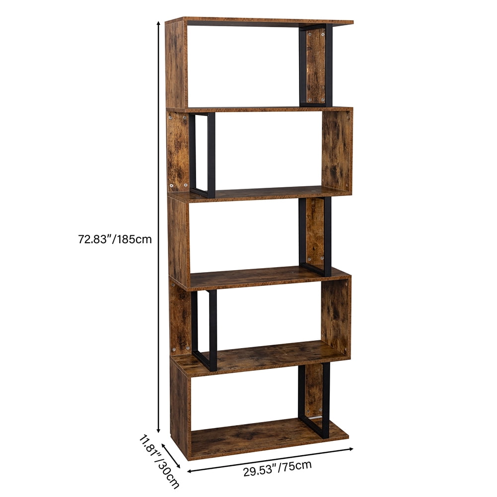 Veryke 5-Tier Bookcase and Bookshelf Display Shelf, S-Shaped Z-Shelf Bookshelves, Storage Shelving