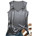 thumbnail image 5 of Womens Racerback Tank Tops Women's Sleeveless Satin Blouse, Wide Strap V Neck Casual Camisole Top for Daily Wear Dark Gray XL, 5 of 5