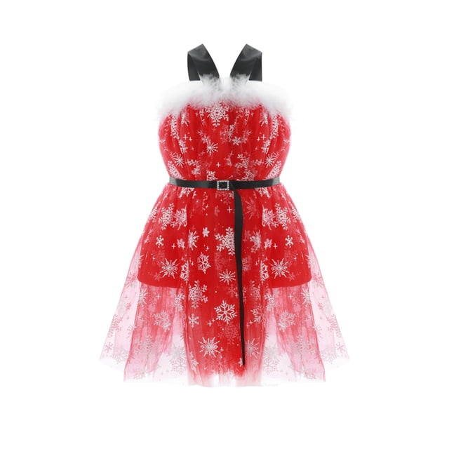 ITFABS Robe de Noël Sans Manches pour Bébé Fille, Col en Peluche, Flocon de Neige, Midi