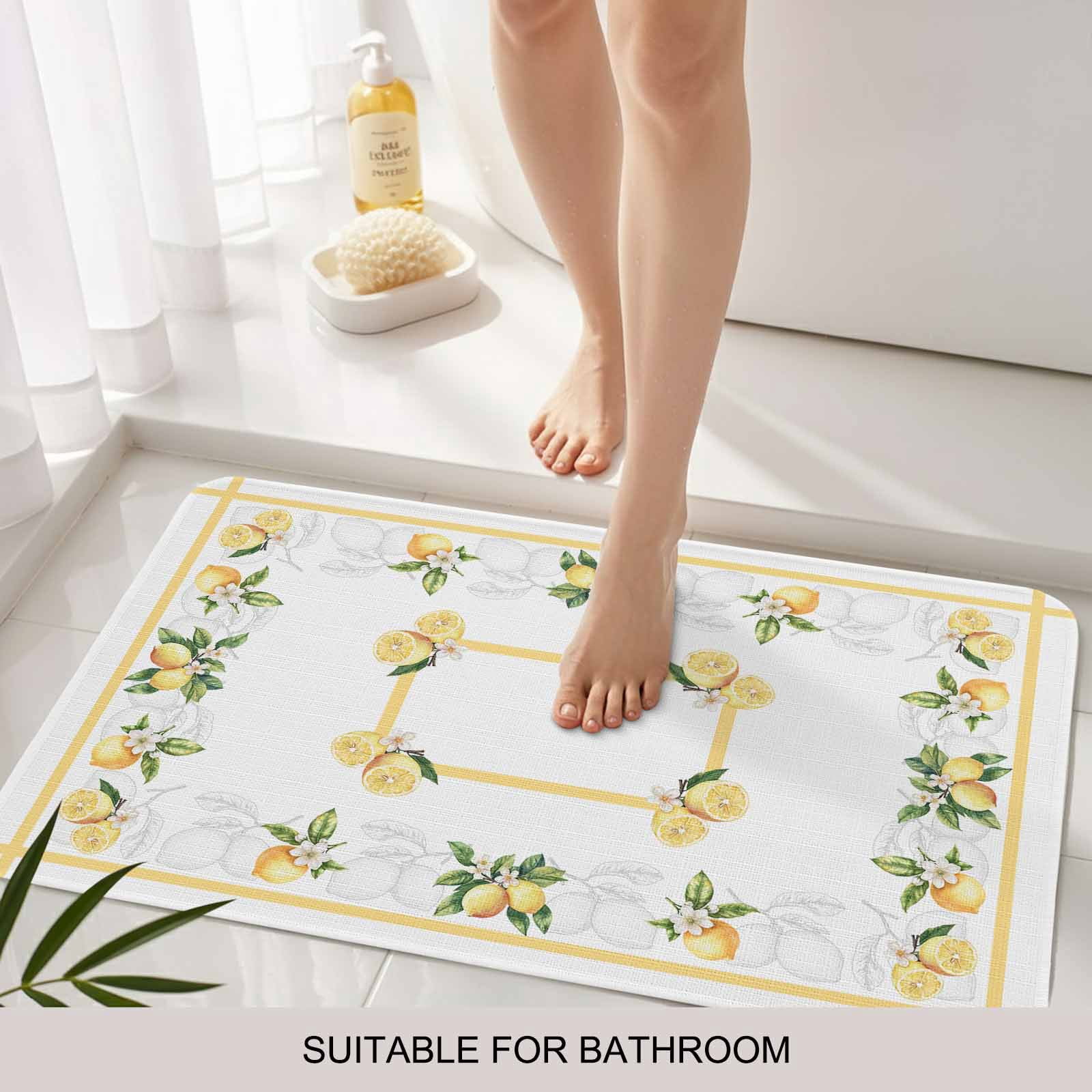 Lemon Yellow Doormat Outdoor Entrance 24"x36", Modern Country Flower Floral Summer Spring Absorb Moisture Dirt Door Mats, Non-Slip Rubber Backing Floor Mats Indoor, Low-Profile Front Door Rugs
