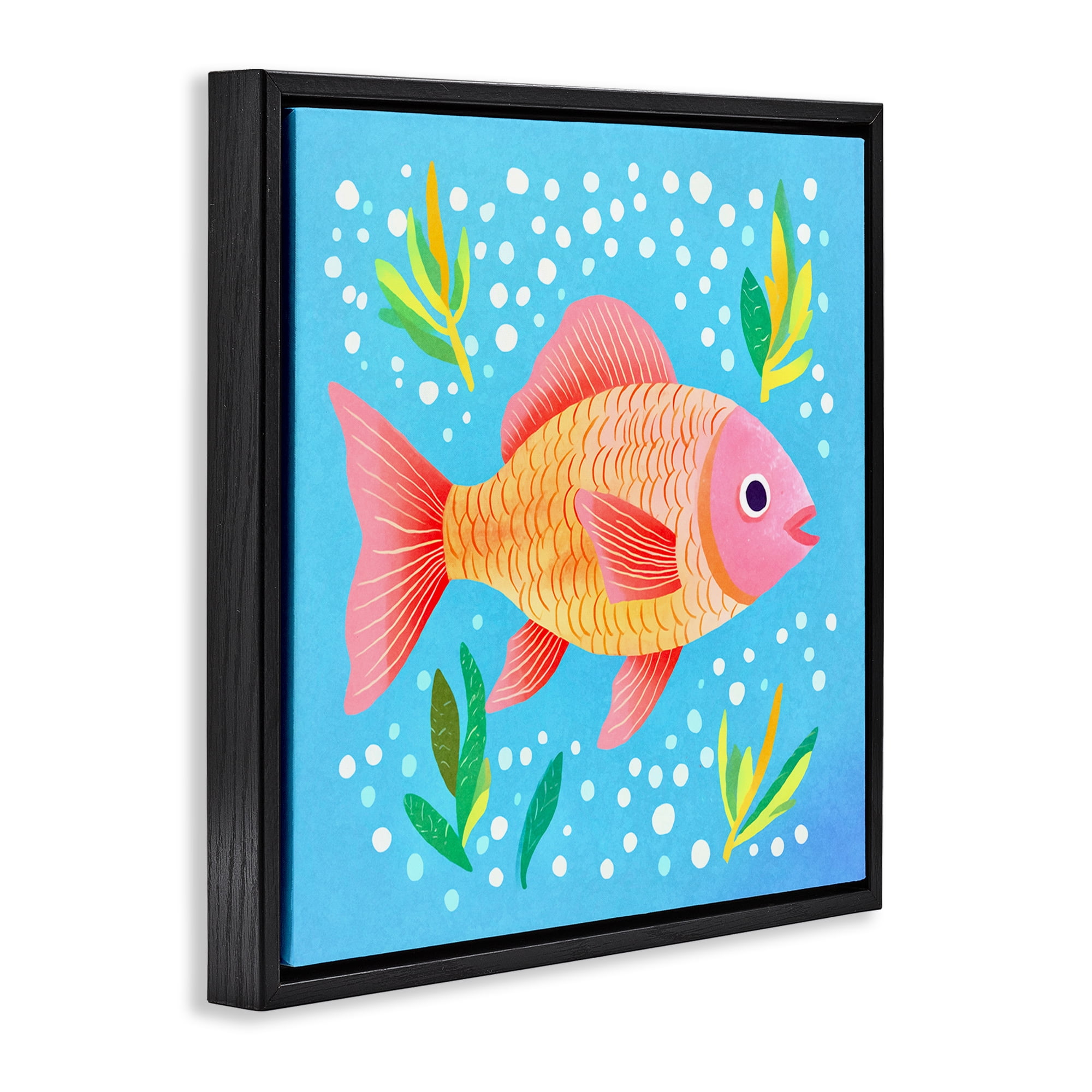 Stupell Industries Happy Fish Underwater Animals Painting Black Floater Framed Canvas Art Print Wall Art, 18 x 18