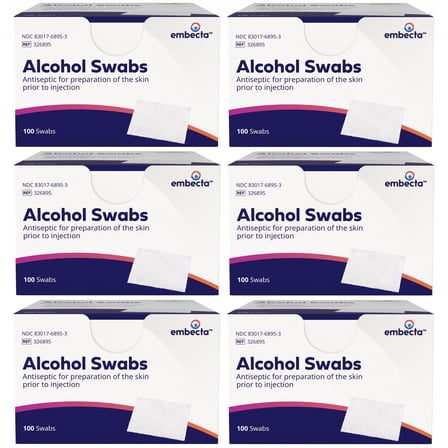 Embecta (Formerly BD) Alcohol Prep Pads, 70% Strength Isopropyl Alcohol, Box of 100 Individual Packets, 6-Pack