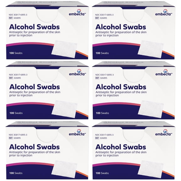 Embecta (Formerly BD) Alcohol Prep Pads, 70% Strength Isopropyl Alcohol, Box of 100 Individual Packets, 6-Pack