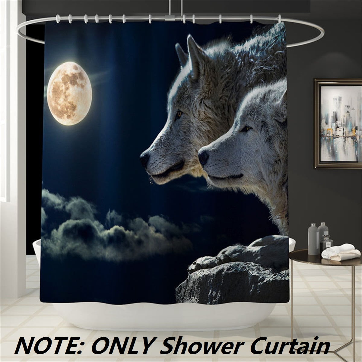 Animal Gray Wolf Head Bathroom Shower Curtain Set Fabric & 12 Hook 71" 