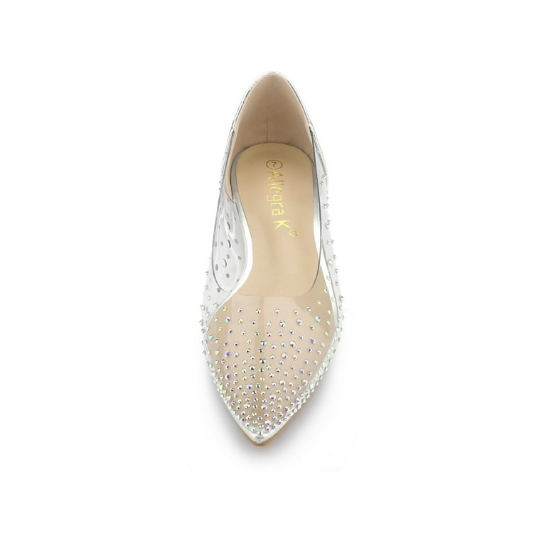 Allegra K Women s Casual Shoes Pointy Toe Clear Rhinestone Ballet Flats