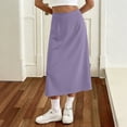 thumbnail image 5 of FRSASU Women's Summer Satin Midi Skirt Lightweight Silk A-line Swing Skirt Elegant Casual Dress Purple, 5 of 6