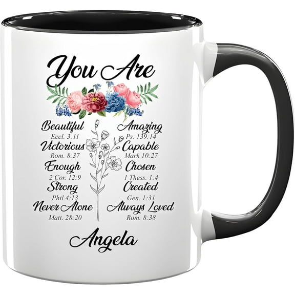 Christian Gifts for Women Ceramic Coffee Mug - Spiritual Encouragement Gifts - Religious Gifts for Women - Bible Verse Christian Mug on Birthday, Christmas for Mom, Sister, Friend (Accent Black)
