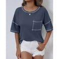 thumbnail image 3 of Women Waffle Knit Tops 2025 Summer Crew Neck Short Sleeve Shirts Casual Trendy Loose Fit Blouses Basic Tee (XL, Navy), 3 of 6