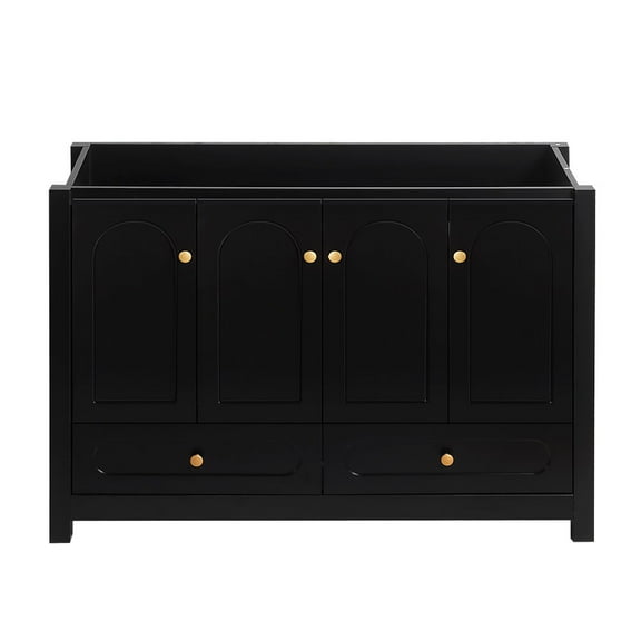Modern Bathroom Vanity A 48-inch wide black bathroom vanity with ample storage space - a cabinet featuring 4 sliding doors and 2 drawers (excluding the ceramic basin),Wooden Bathroom Vanity