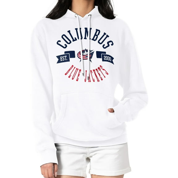 Women's G-III 4Her by Carl Banks White Columbus Blue Jackets City Graphic Fleece Pullover Hoodie