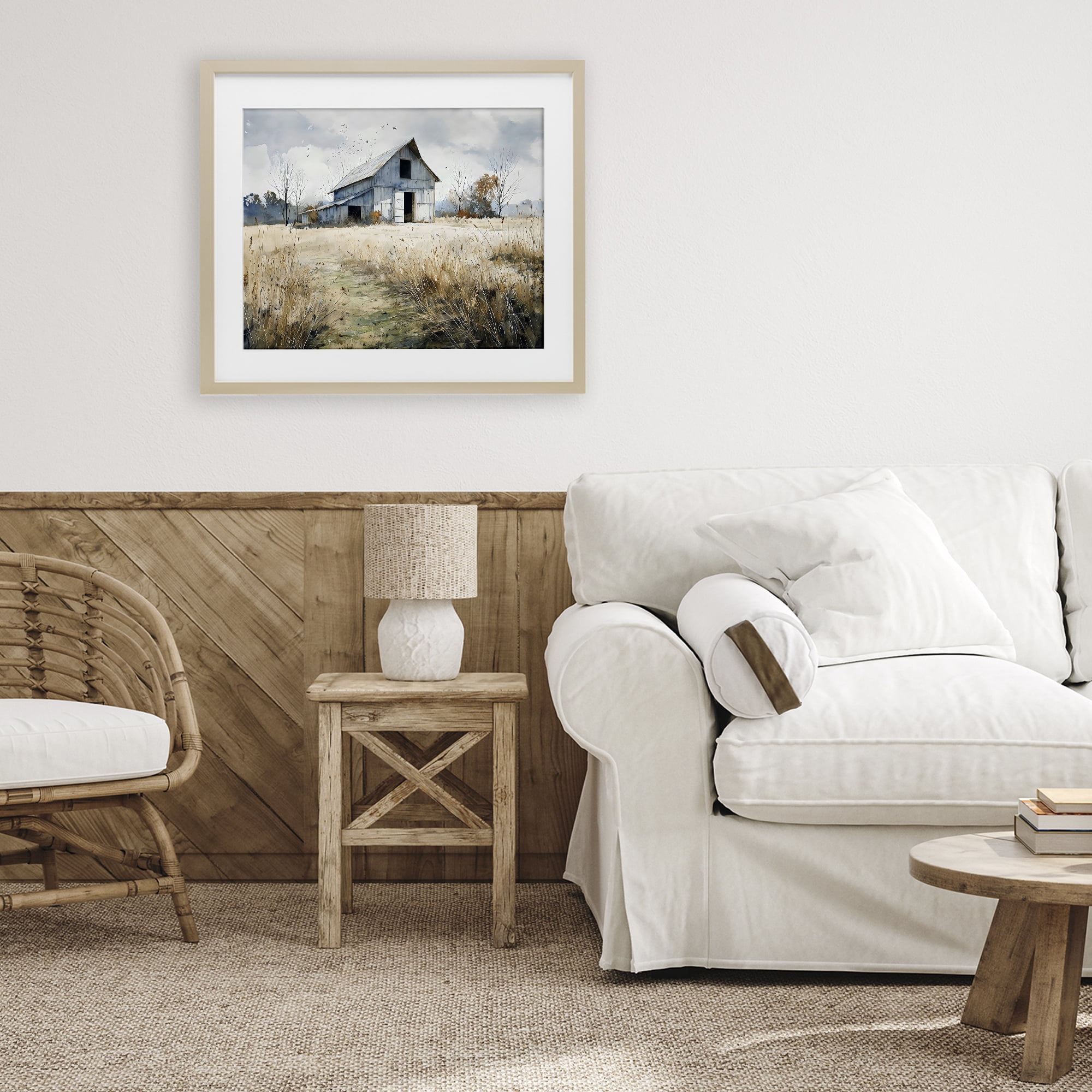 Stupell Industries Old Blue Barn in Farmland Birch Framed Print Under Glass, design by Franklyn Gregory