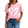 thumbnail image 1 of Pisexur Hauts pour Femmes T-Shirt Graphique de la Saint-Valentin - Col Rond Manches Courtes Imprimé Rose,G, 1 of 5