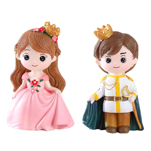 2pcs Princesses Prince Doll Cake Topper Decors Birthday Cupcake Toppers
