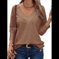 thumbnail image 2 of Blusas Elegantes e Informales para Mujer, con Cuello en V, Larga, Botones, Encaje Calado y Bordado. Color Café XXL, 2 of 7