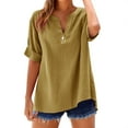 thumbnail image 2 of Women's Short Sleeve T-shirt Women'S High Neck Linen Shirt - Mock Turtle Neck Button Down Top,Gold Women's Short sleeve T-shirt 3XL, 2 of 9