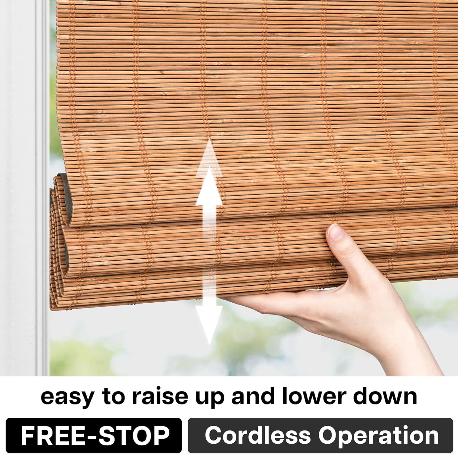 LazBlinds Cordless Blackout Bamboo Roman Shades, Room Darkening Blinds for Interior Windows, Thermal Insulated Roll Up Bamboo Blinds for Home & Patio, 20" W x 64" H, Papara Carbon