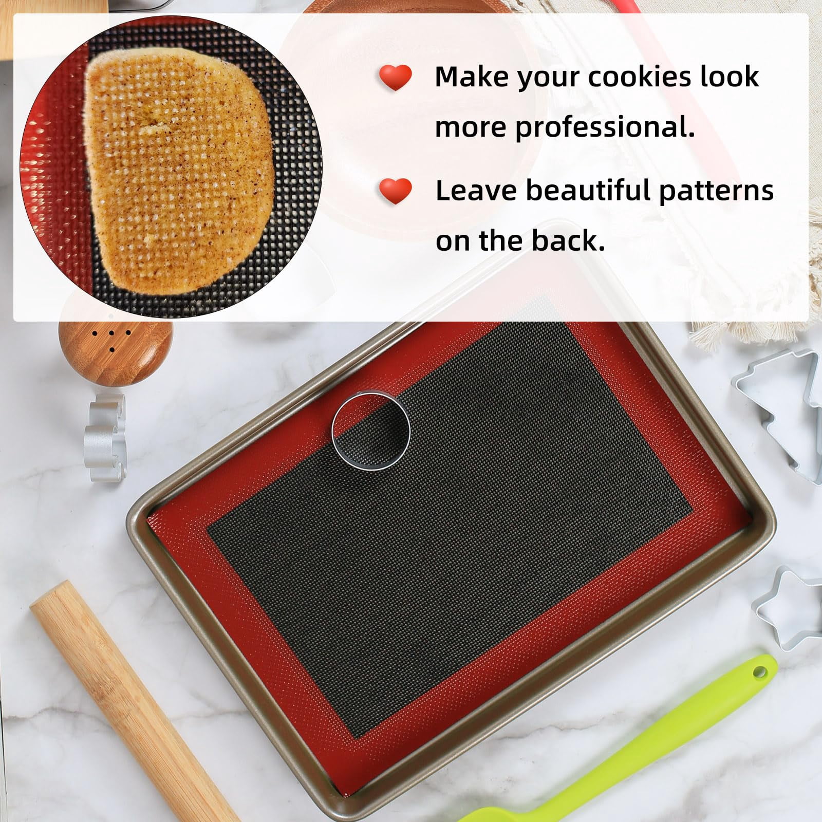 Silicone Baking Mat with Microperforated, 2 PCS Perforated Baking Mats/Oven Liners for 13" x 18" Half Sheet Pan, Reusable Air Mesh Silicone Mat for Cookie/Eclair/Bread/Pizza/Pastry