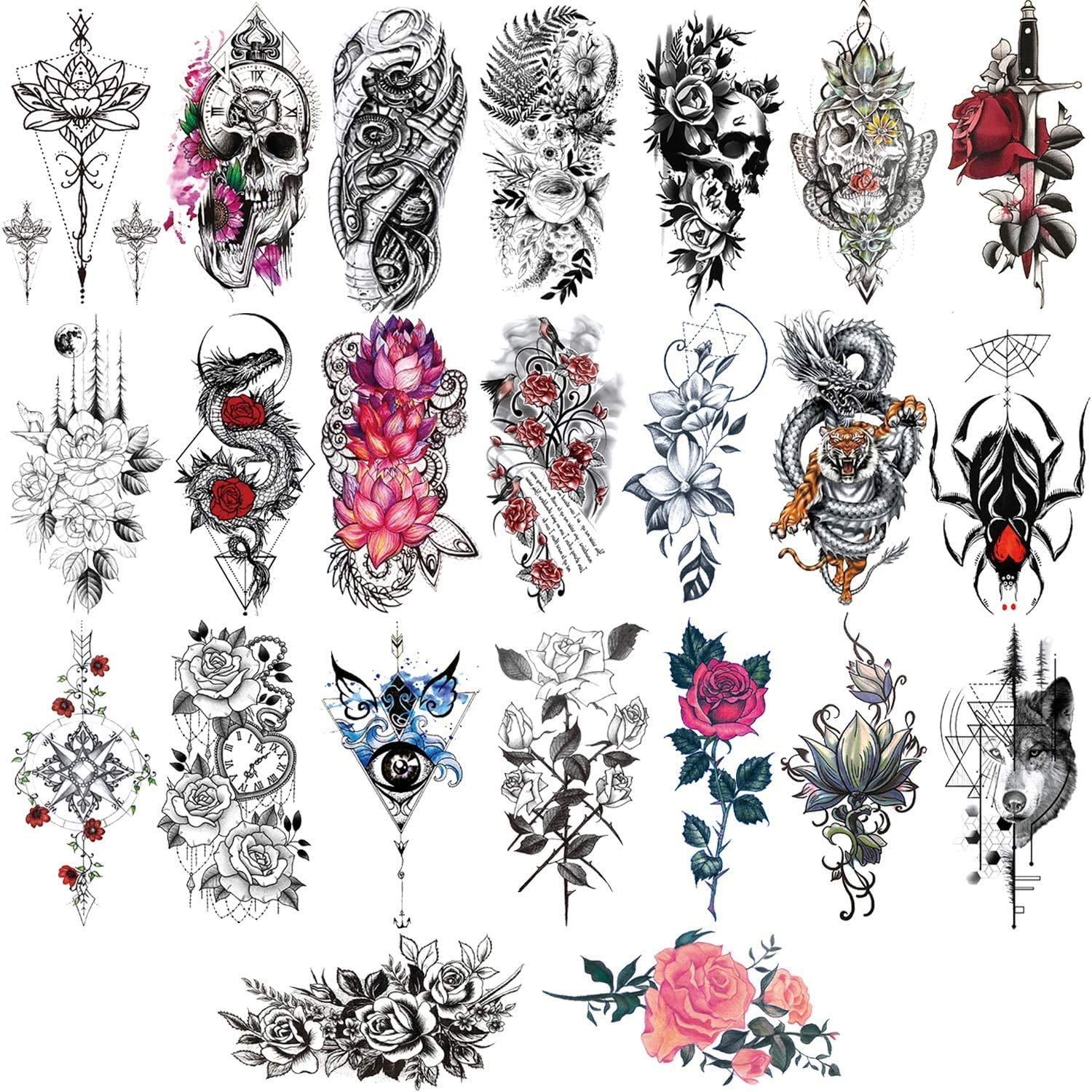 24 Sheets Large Temporary Tattoos Half Arm Tattoo Sleeves Big Flowers Tribal Totem Tattoo Temporary Fake Body Art Arm Chest Shoulder Tattoo Black Tattoo Body Stickers For Women Man Walmart Com