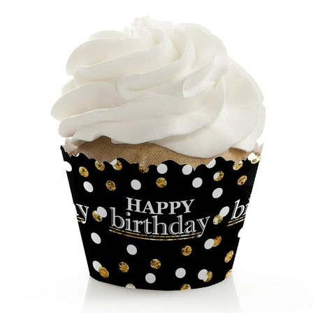 Big Dot of Happiness Adult Happy Birthday - Gold - Birthday Party Decorations - Party Cupcake Wrappers - Set of 12