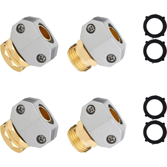 Garden Hose Repair Kit - 2 Sets Aluminum Alloy End Mender, Male and Female Water Fittings for 5/8" and 3/4" Connectors, With 4 Extra Washers