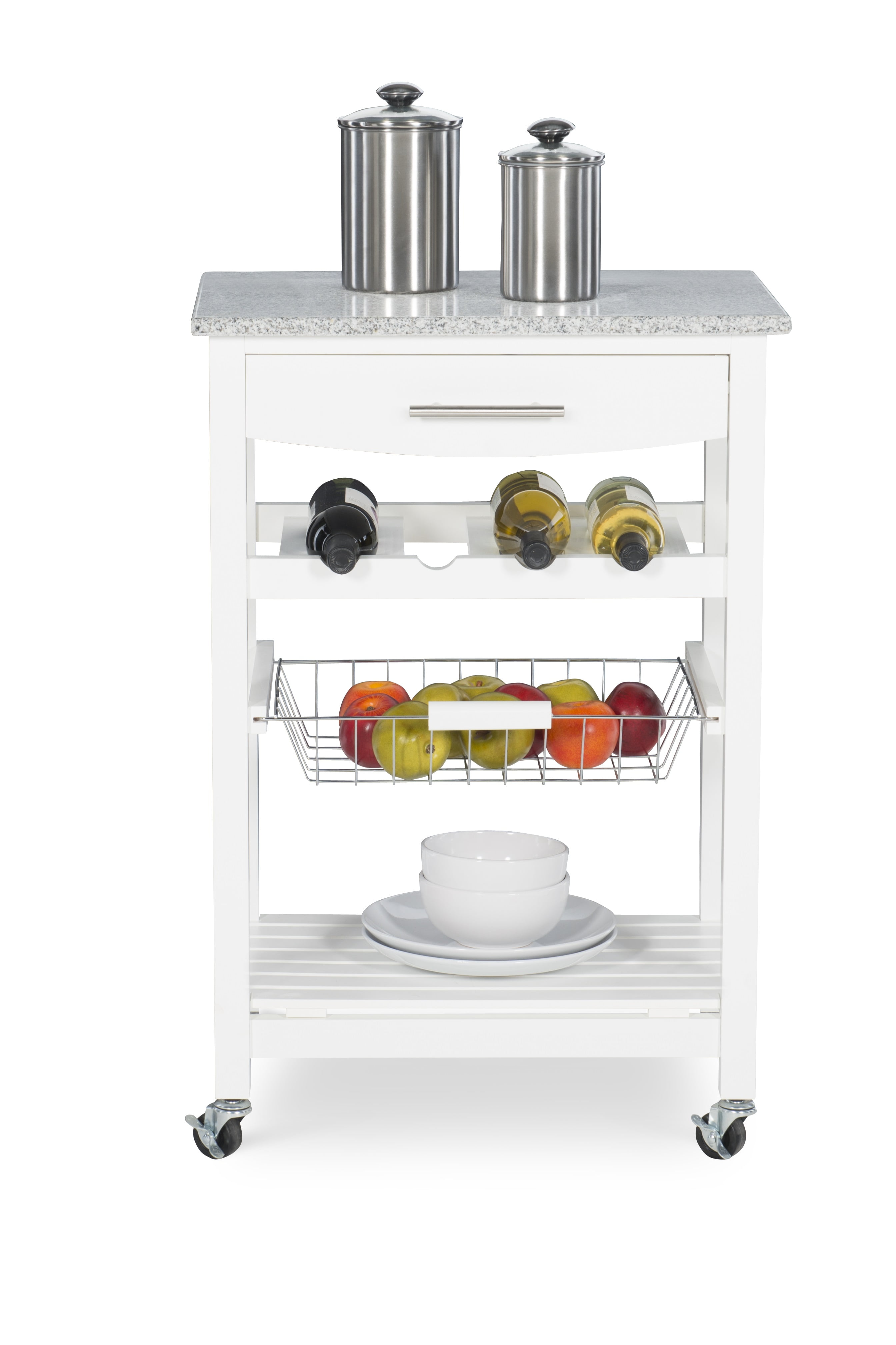 Linon Roger Kitchen Island Granite Top, with Castors, Multiple Colors