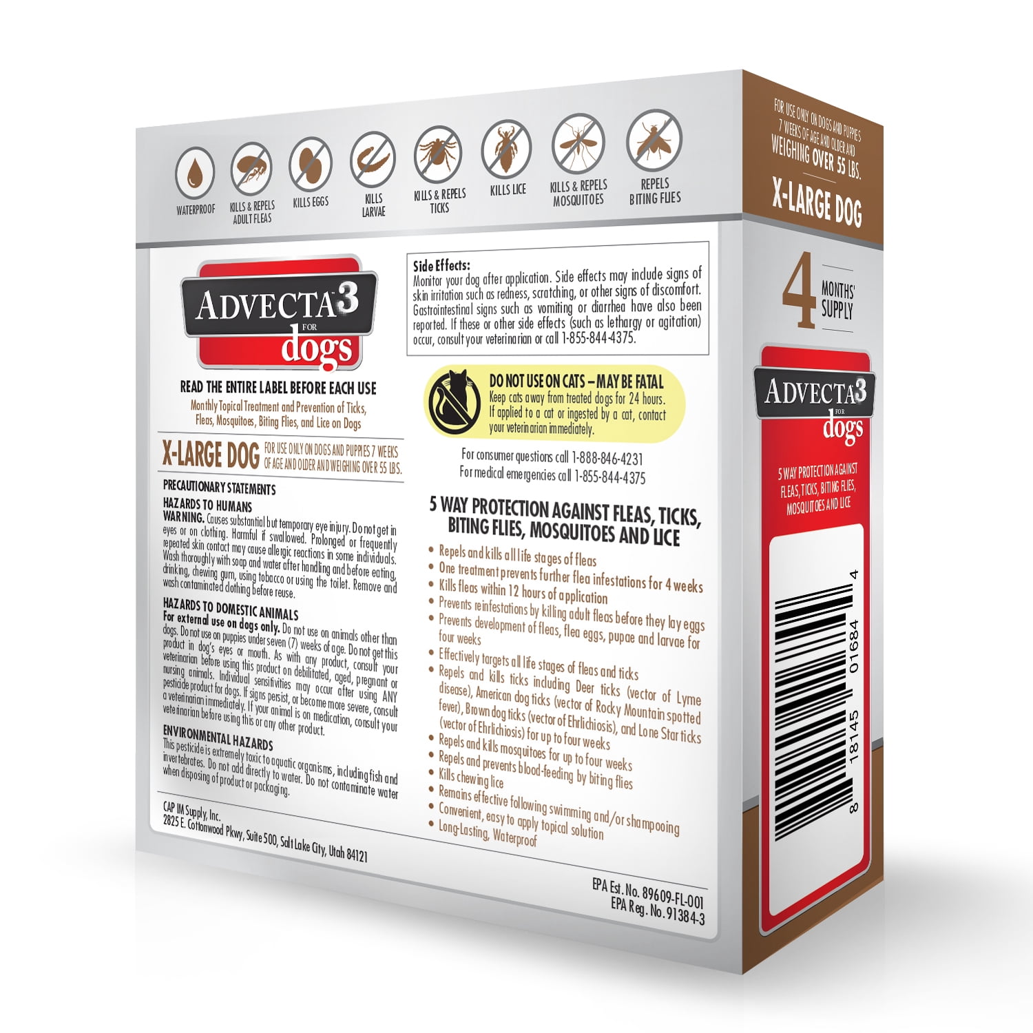 Advecta 3 Tick, Flea, and Mosquito Repellent and Treatment for Extra Large Dogs, 4 Monthly Doses