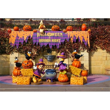 MOHome Polyester Fabric 7x5ft Background Backdrop Photography for Halloween Party Ghost with Pumpkin Food Backdrops for Kids Festival
