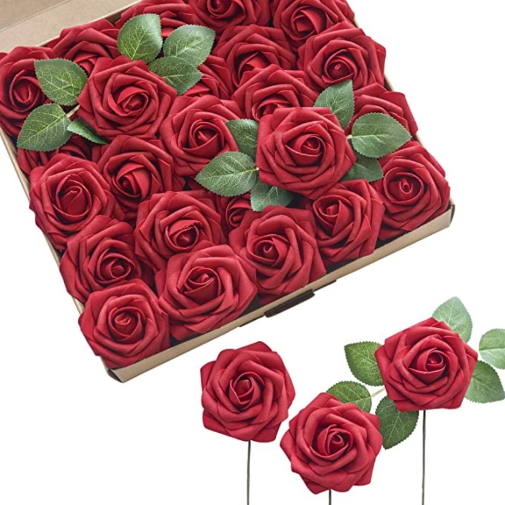 Lankey Roses Artificial Flowers 25pcs Realistic Dusty Rose Fake Roses ...