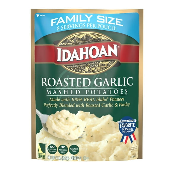 2 Pack - Idahoan Roasted Garlic Mashed Potatoes Family Size - 8 oz Packaging may vary