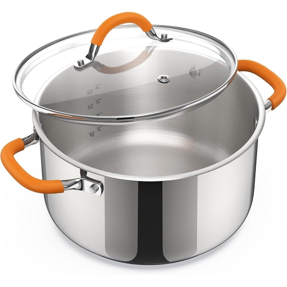 Stainless Steel Stock Pot, 5.2 Quart Soup Pot with Lid, Heavy-Duty Thick Bottom Induction Cooking Pot for Pasta, Stew & Simmering, Even Heating, Compatible with All Cooktops, Dishwasher Safe