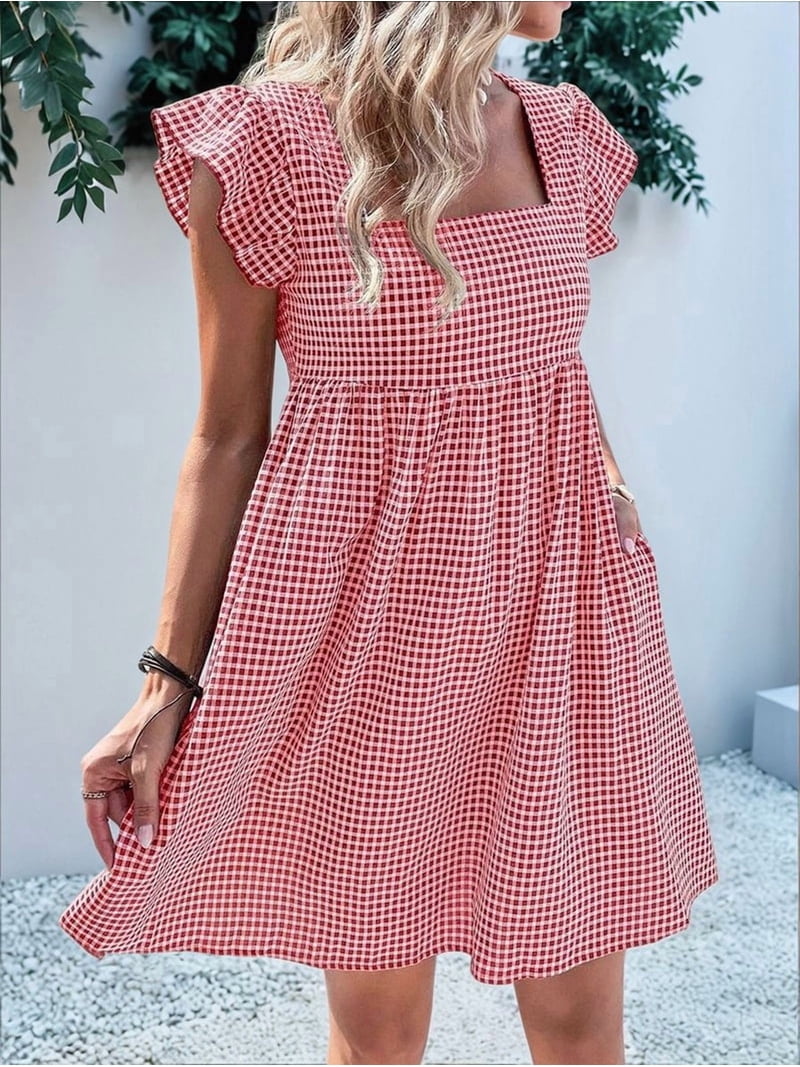 red and white plaid dress women Portland Plaid Red Women's Dress  Classic Whimsy